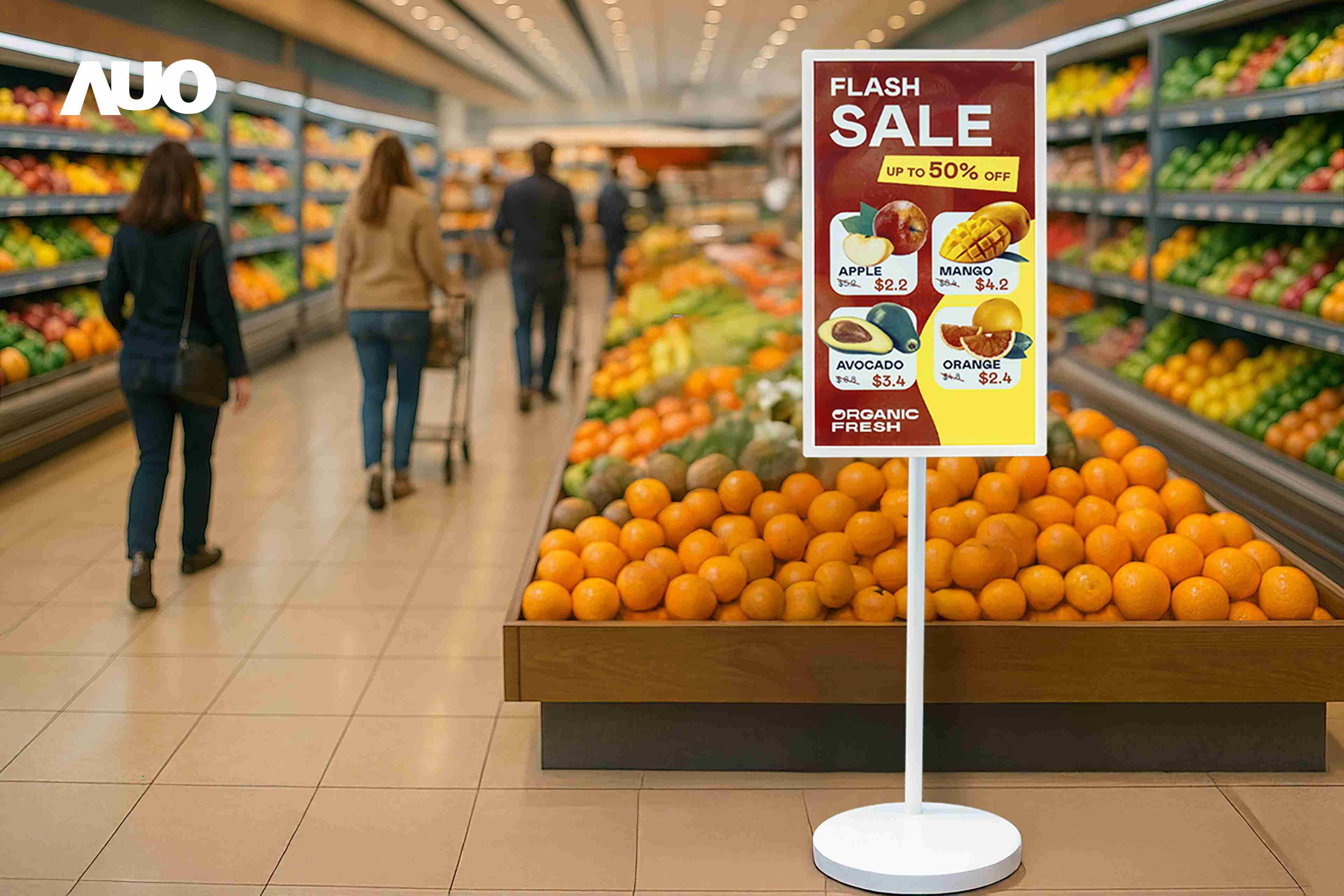 达擎首亮相低功耗、、、全彩的〝aecoPost电子纸解决方案〞，，仅在更新画面时需要微量的电力驱动，，，无需布建电线的便捷设计，，使其可灵活应用、、、随意置放，，并可透过云端或行动装置app，，，，轻松管理及排程广告内容，，晋升店头营销利器。。。。